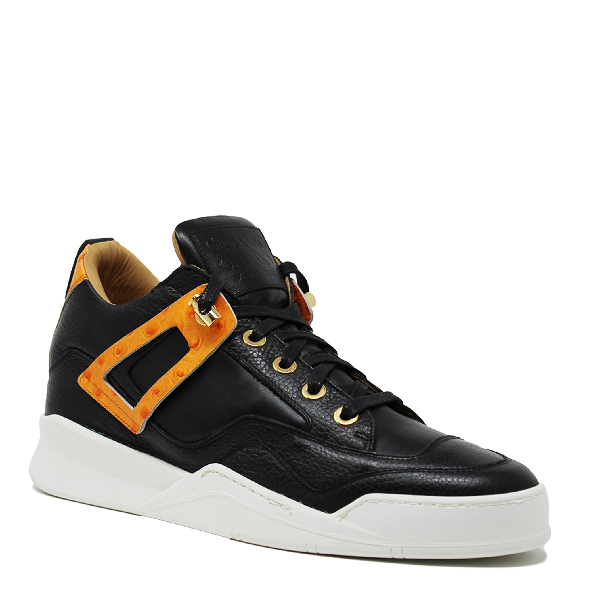 Power Black | Orange Ostrich | Leather | Limited Edition - Giuliano Galiano | Handcrafted Luxury Sneakers Made In Italy