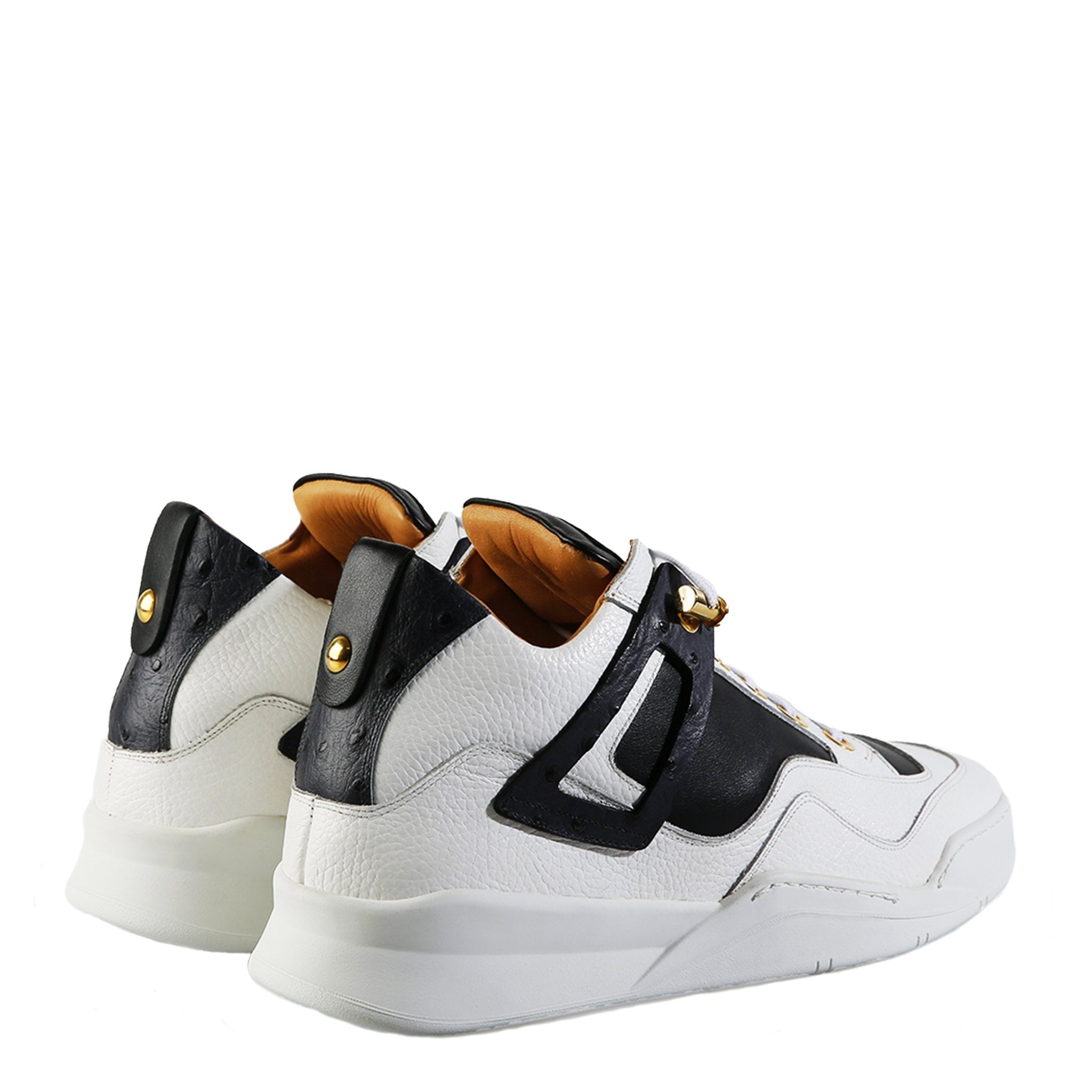 Power White | Black Ostrich | Leather | Limited Edition - Giuliano Galiano | Handcrafted Luxury Sneakers Made In Italy