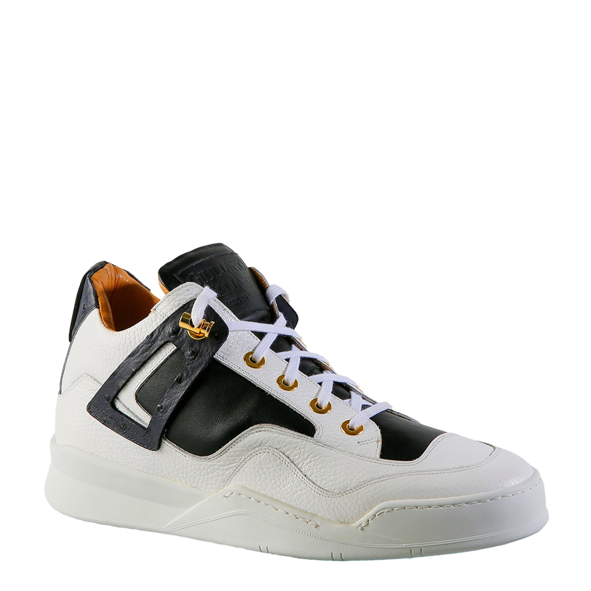 Power White | Black Ostrich | Leather | Limited Edition - Giuliano Galiano | Handcrafted Luxury Sneakers Made In Italy