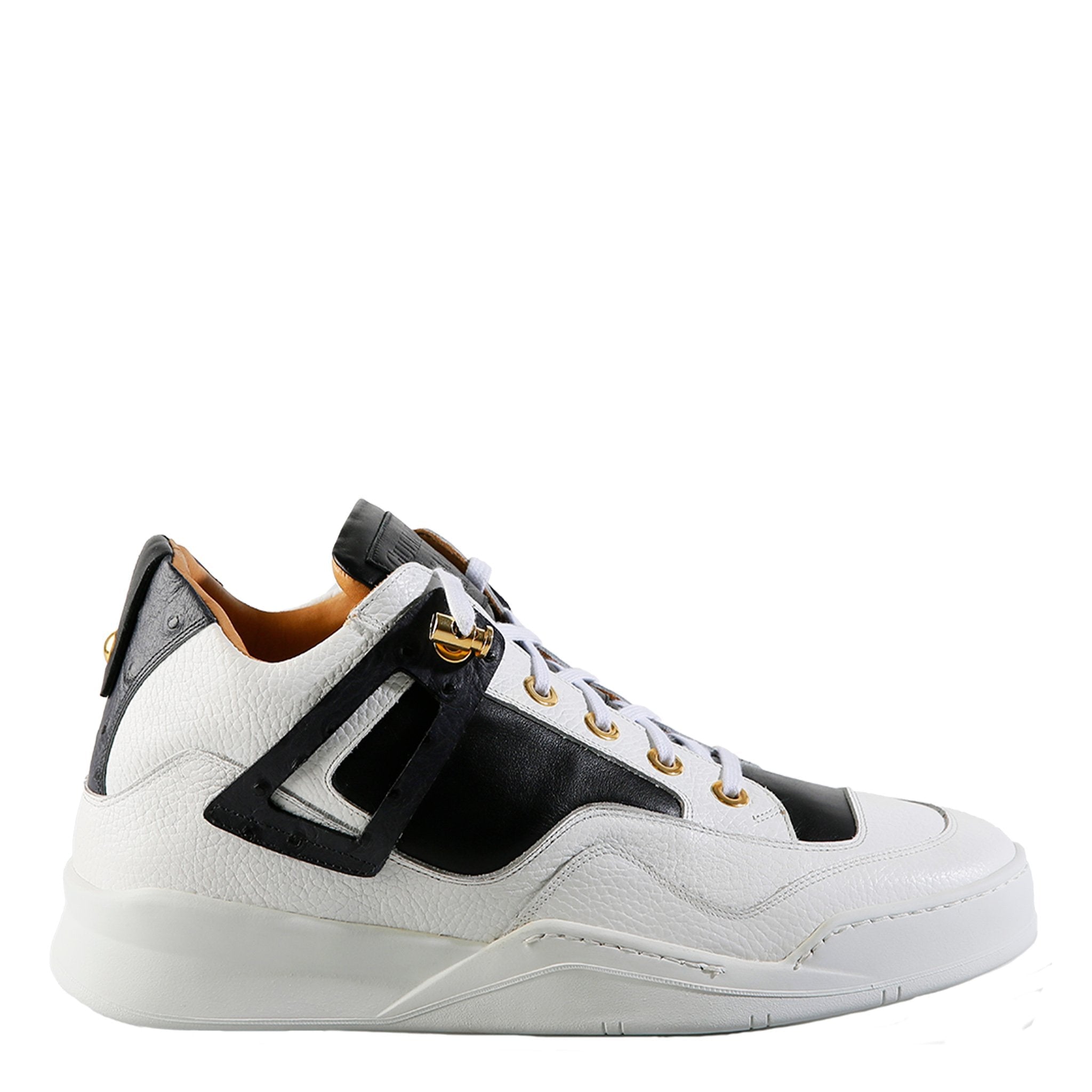 Power White | Black Ostrich | Leather | Limited Edition - Giuliano Galiano | Handcrafted Luxury Sneakers Made In Italy