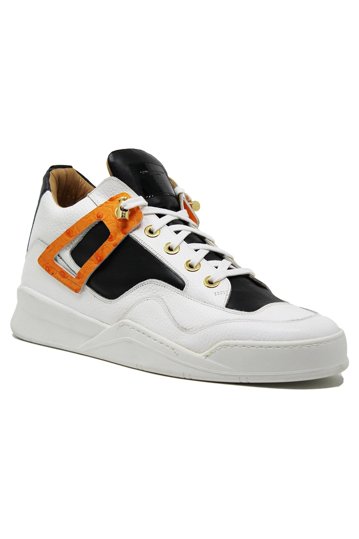 Power White | Orange Ostrich | Leather | Limited Edition - Giuliano Galiano | Handcrafted Luxury Sneakers Made In Italy