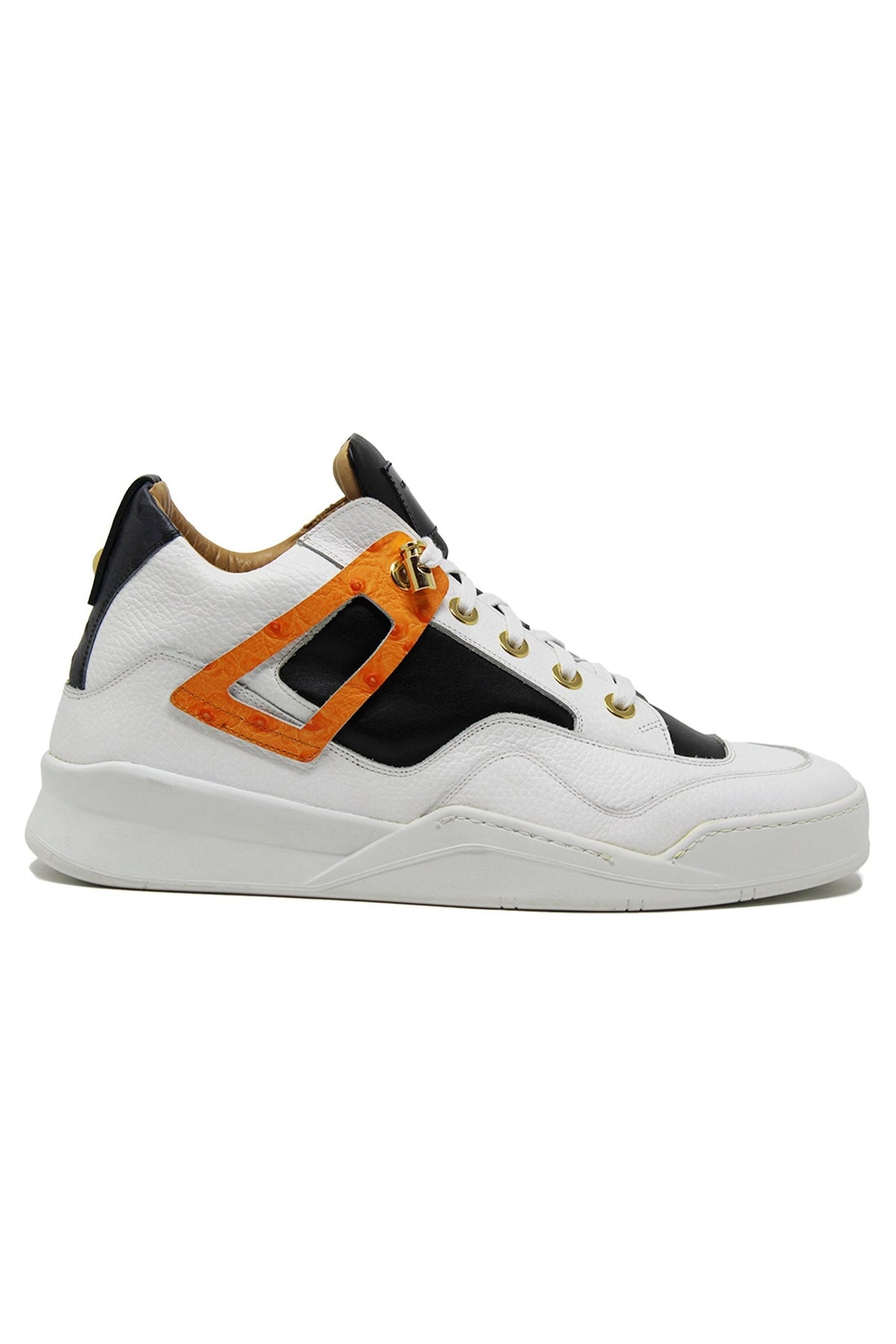 Power White | Orange Ostrich | Leather | Limited Edition - Giuliano Galiano | Handcrafted Luxury Sneakers Made In Italy