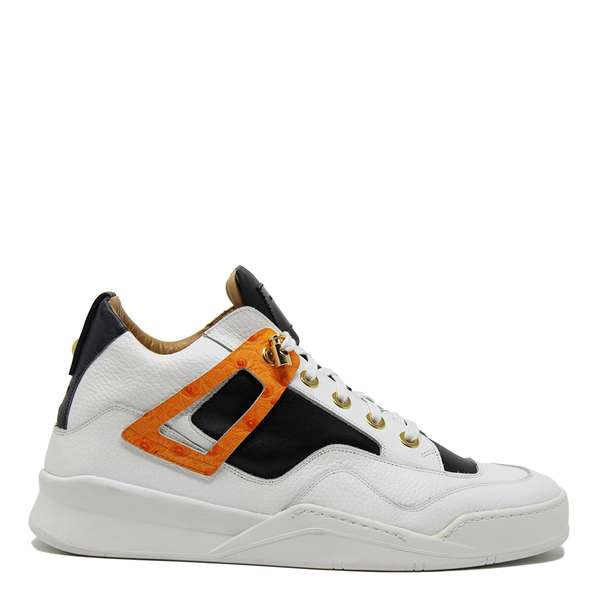 Power White | Orange Ostrich | Leather | Limited Edition - Giuliano Galiano | Handcrafted Luxury Sneakers Made In Italy