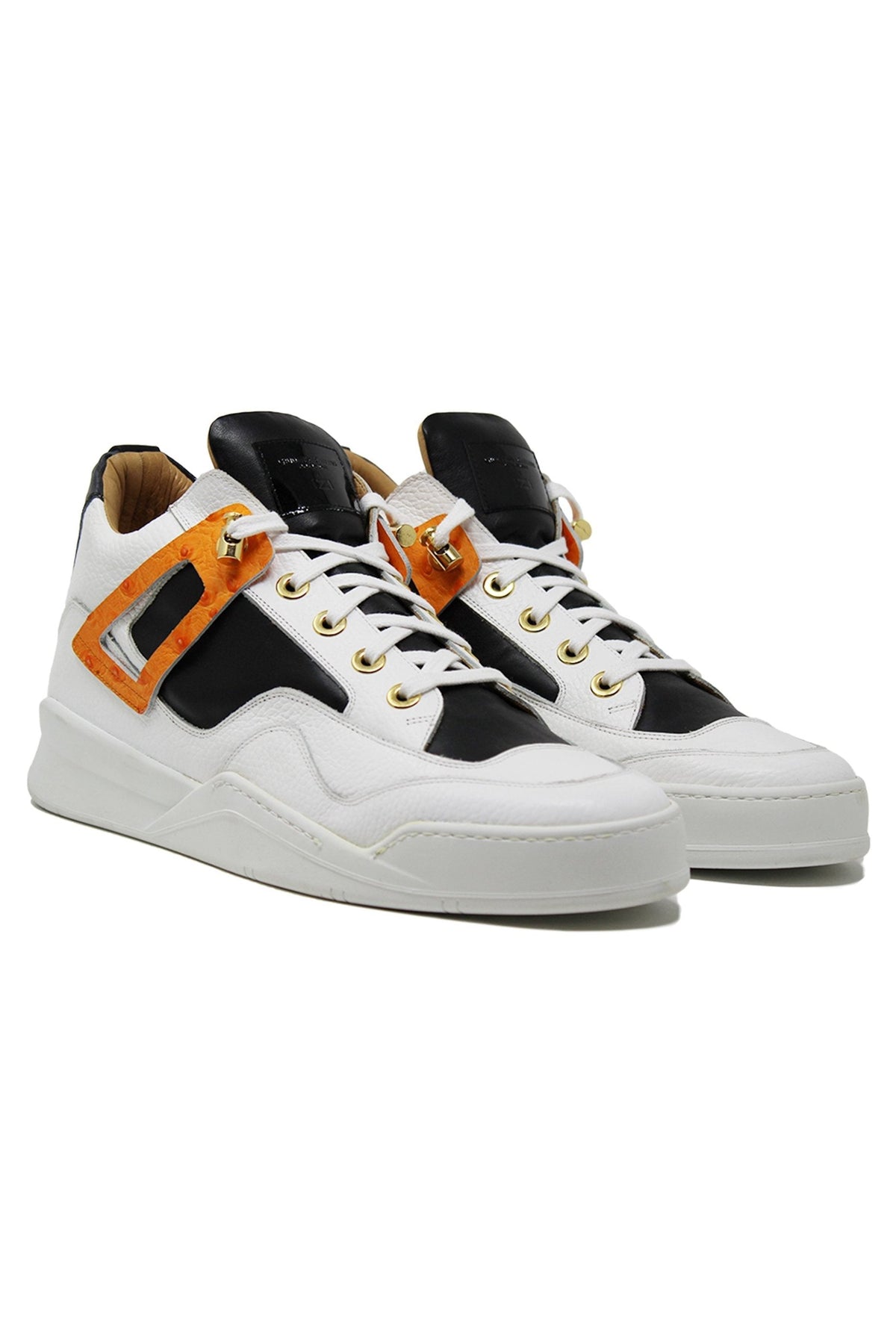 Power White | Orange Ostrich | Leather | Limited Edition - Giuliano Galiano | Handcrafted Luxury Sneakers Made In Italy