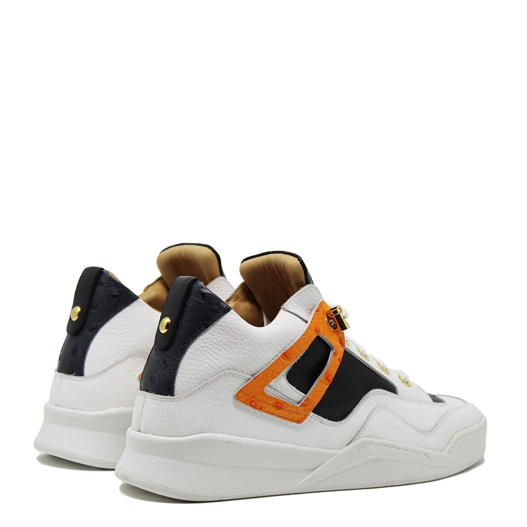 Power White | Orange Ostrich | Leather | Limited Edition - Giuliano Galiano | Handcrafted Luxury Sneakers Made In Italy