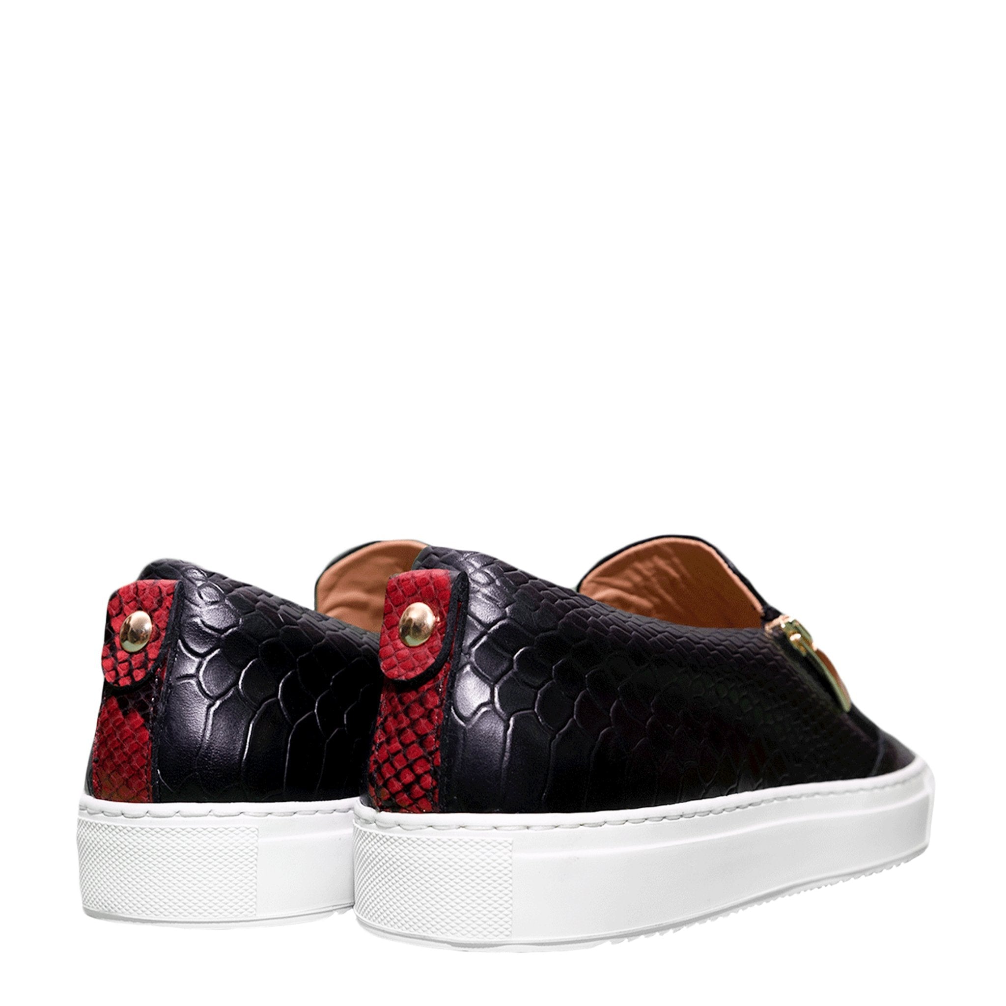 Slip - On Black | Red | Python | Limited Edition - Giuliano Galiano | Handcrafted Luxury Sneakers Made In Italy