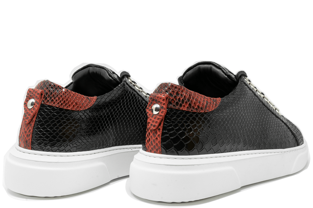 V.I.P. VII Low Black | Red Python | Woman - Giuliano Galiano | Handcrafted Luxury Sneakers Made In Italy