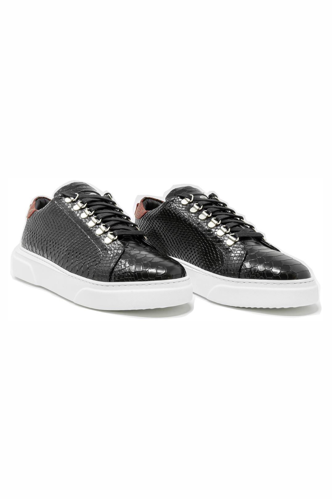 V.I.P. VII Low Black | Red Python | Woman - Giuliano Galiano | Handcrafted Luxury Sneakers Made In Italy